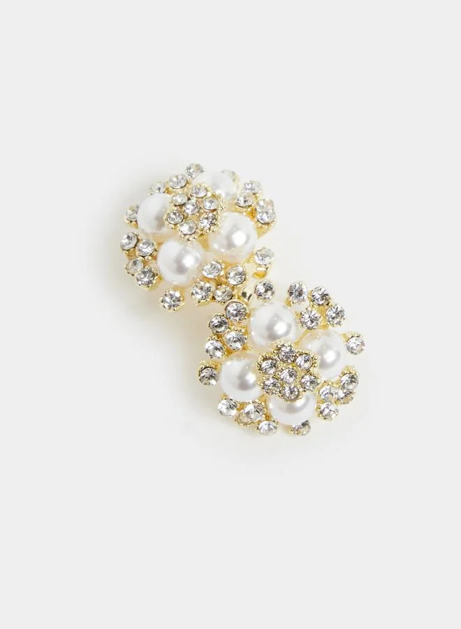 Styli Embellished Pearl Cluster Earrings